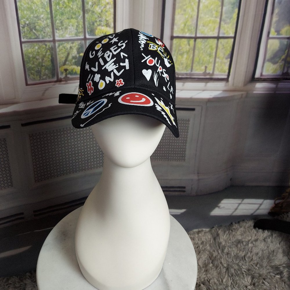 NEW "GOOD VIBES" ADJUSTABLE BASEBALL CAP (BLACK/MULTI) / ***2 CAPS FOR $25*** - Picture 6 of 10